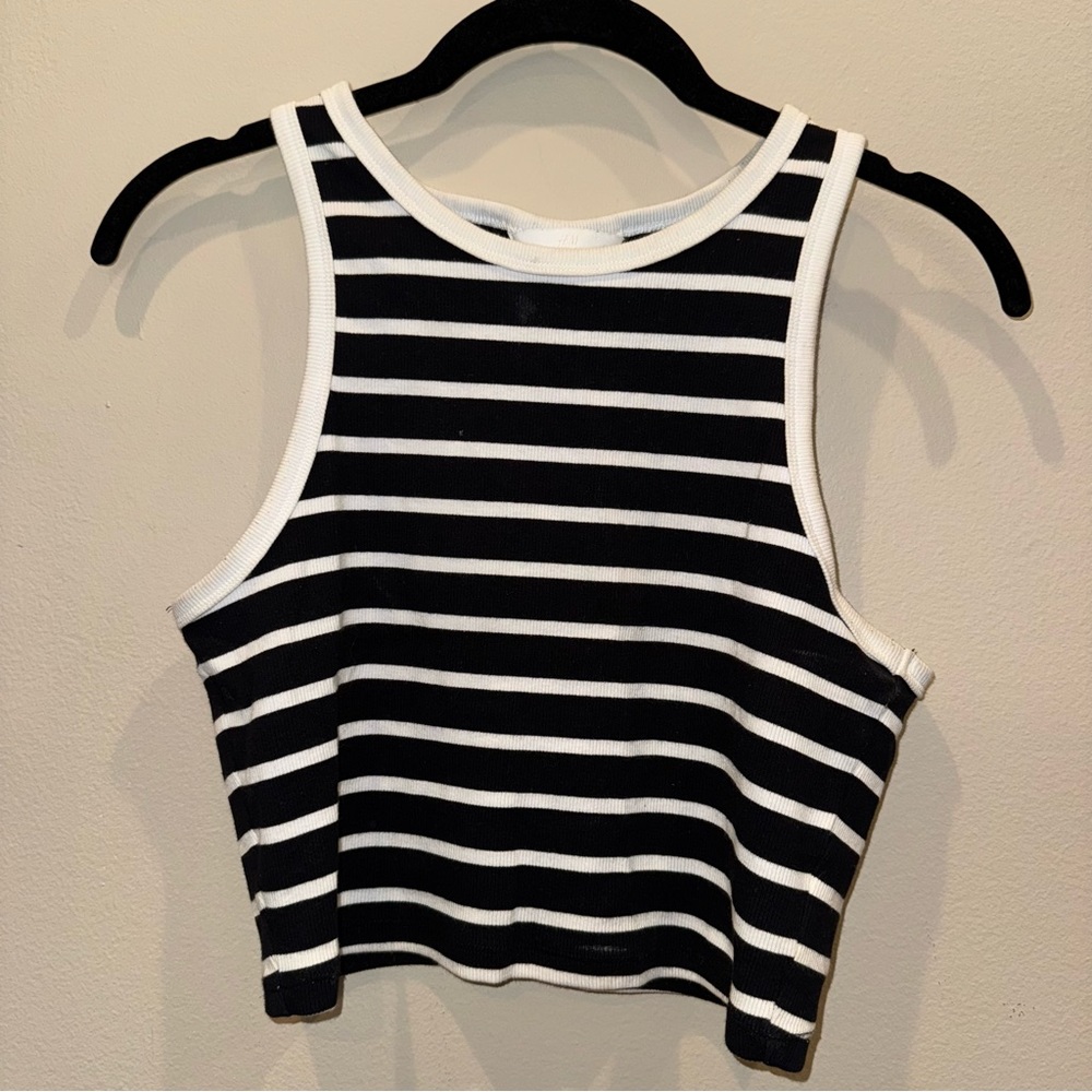 H&M Striped Crop High Neck Tank